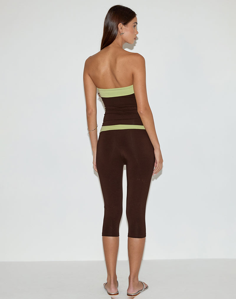 Image of Vivah Fold-over Capri in Schokoladenbraun mit Pistazieneinband