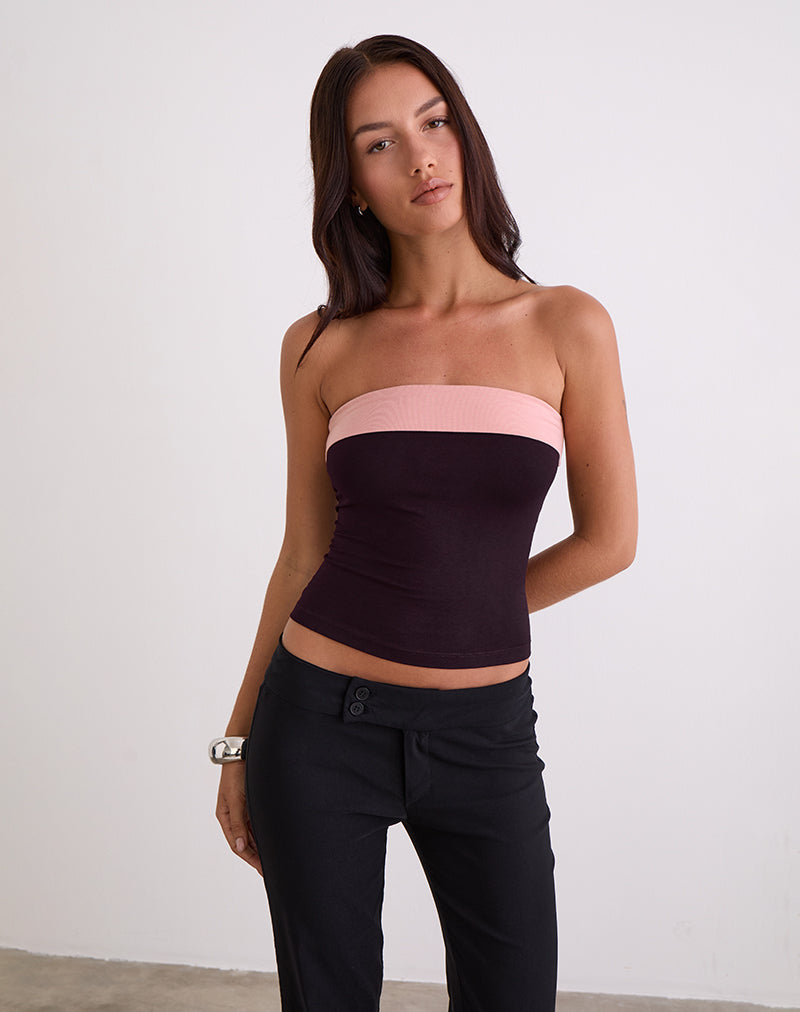 Image of Solna Bandeau-Top in Redwood mit rosa Lady-Bindung