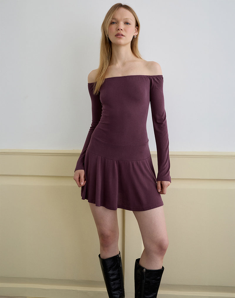 Bild von Somiah Bardot Mini Dress in Cupro Deep Purple