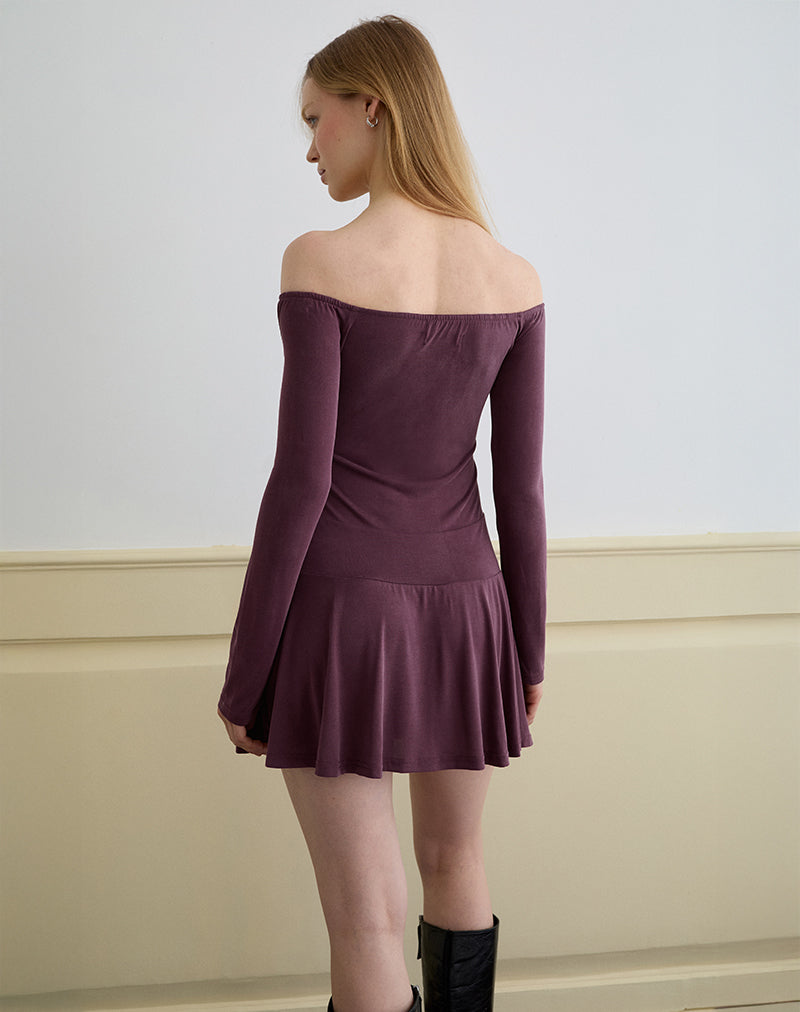 Bild von Somiah Bardot Mini Dress in Cupro Deep Purple