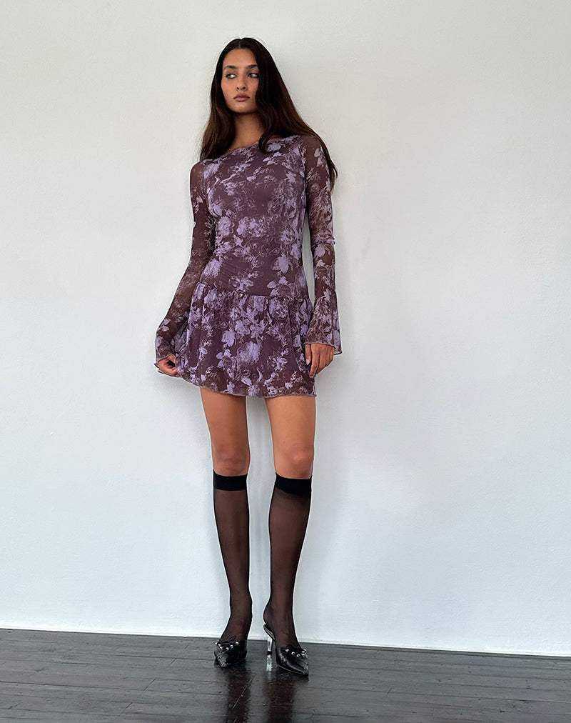 Bild von Sonata Minikleid in Botanic Sketch Violett