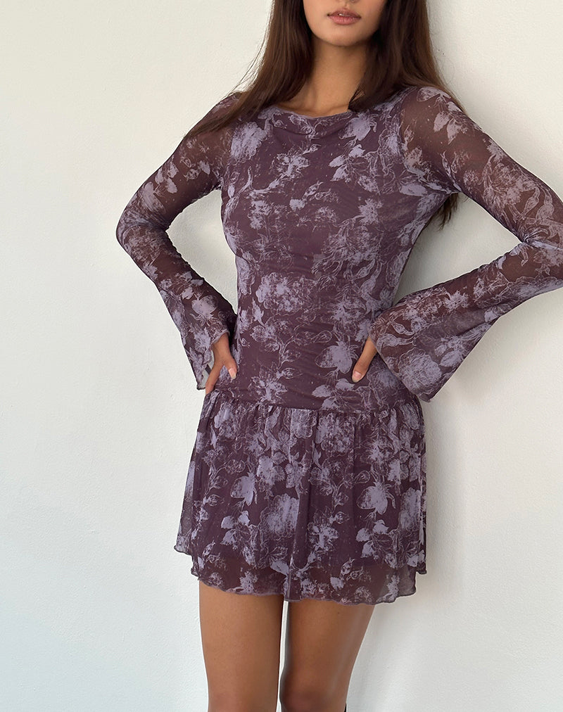 Sonata Minikleid in Botanic Sketch Violett