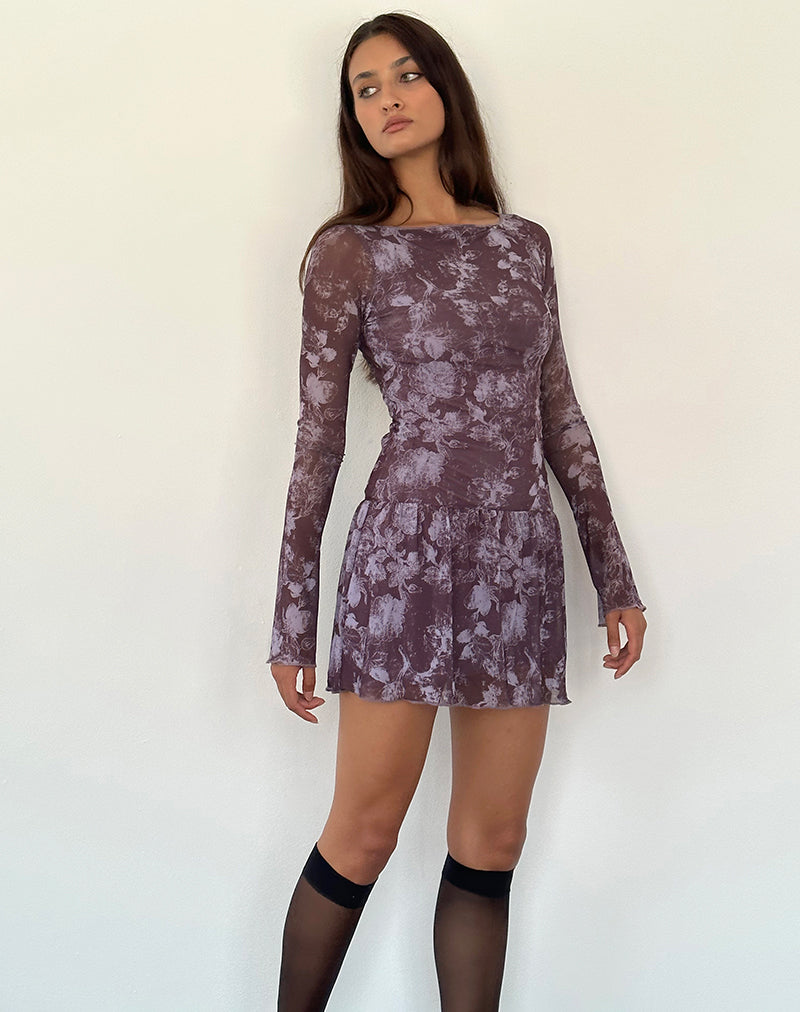 Sonata Minikleid in Botanic Sketch Violett