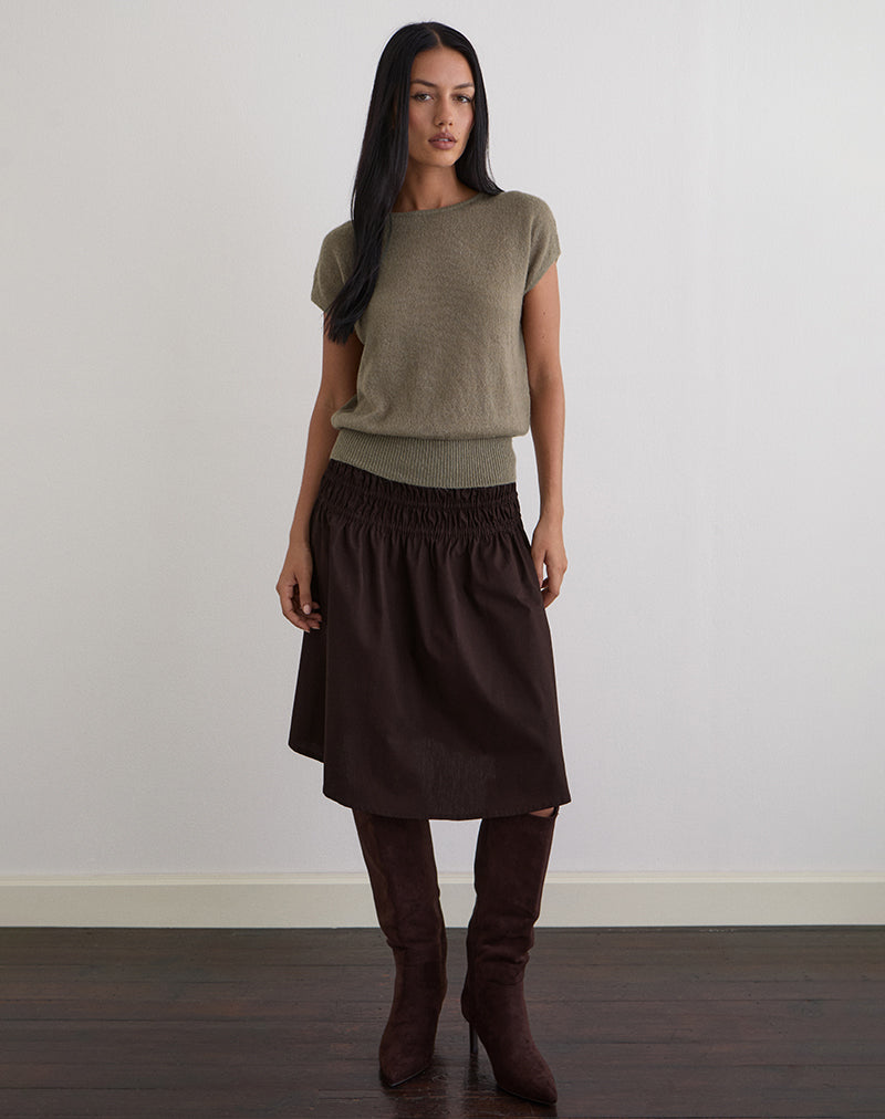 Image of Sorin Oberteil mit tiefem Bund in Khaki gestrickt