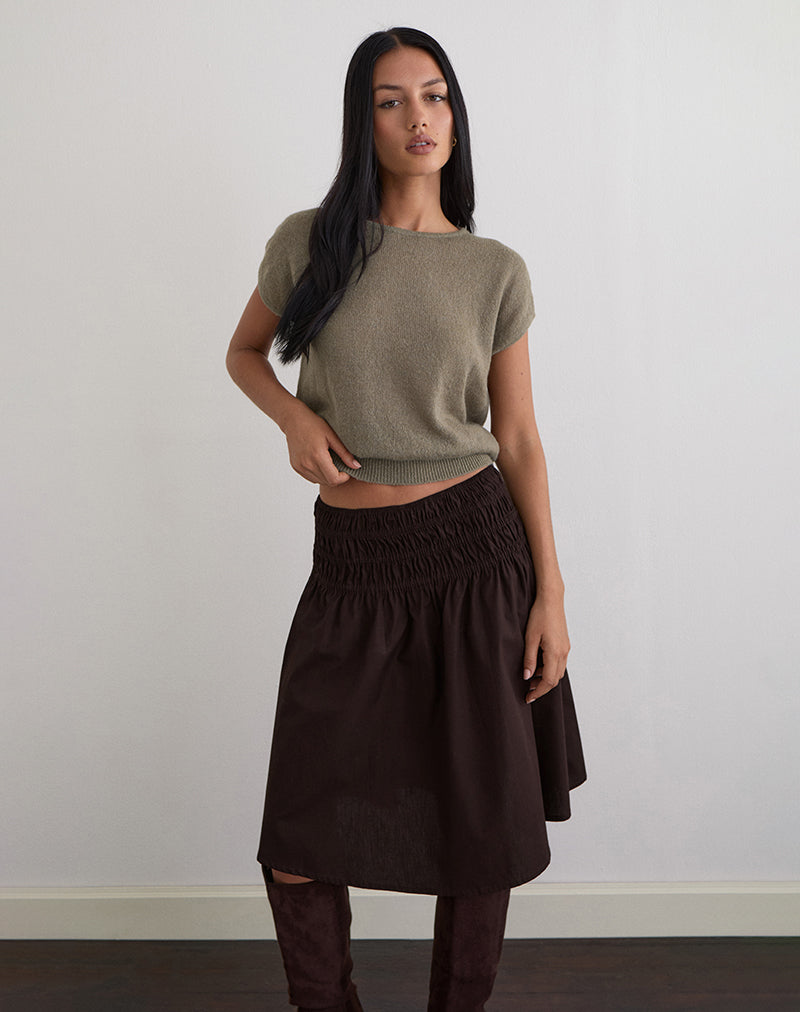 Image of Sorin Oberteil mit tiefem Bund in Khaki gestrickt