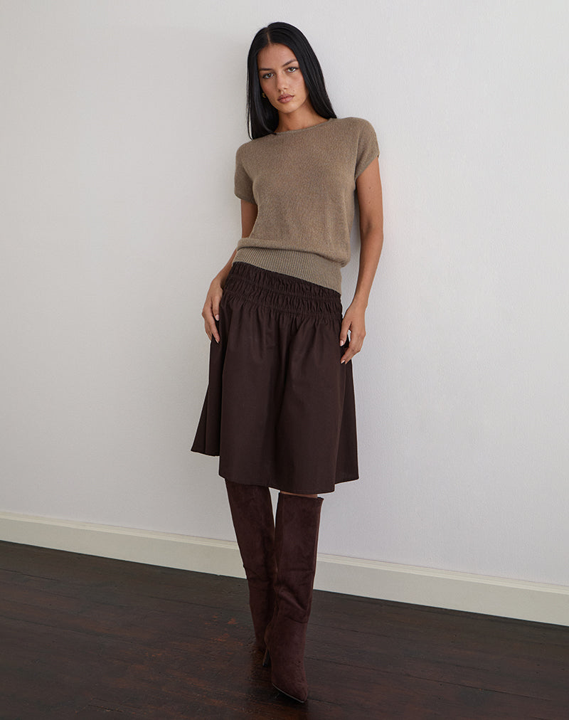 Neleta Midi Skirt in Poplin Bitter Chocolate