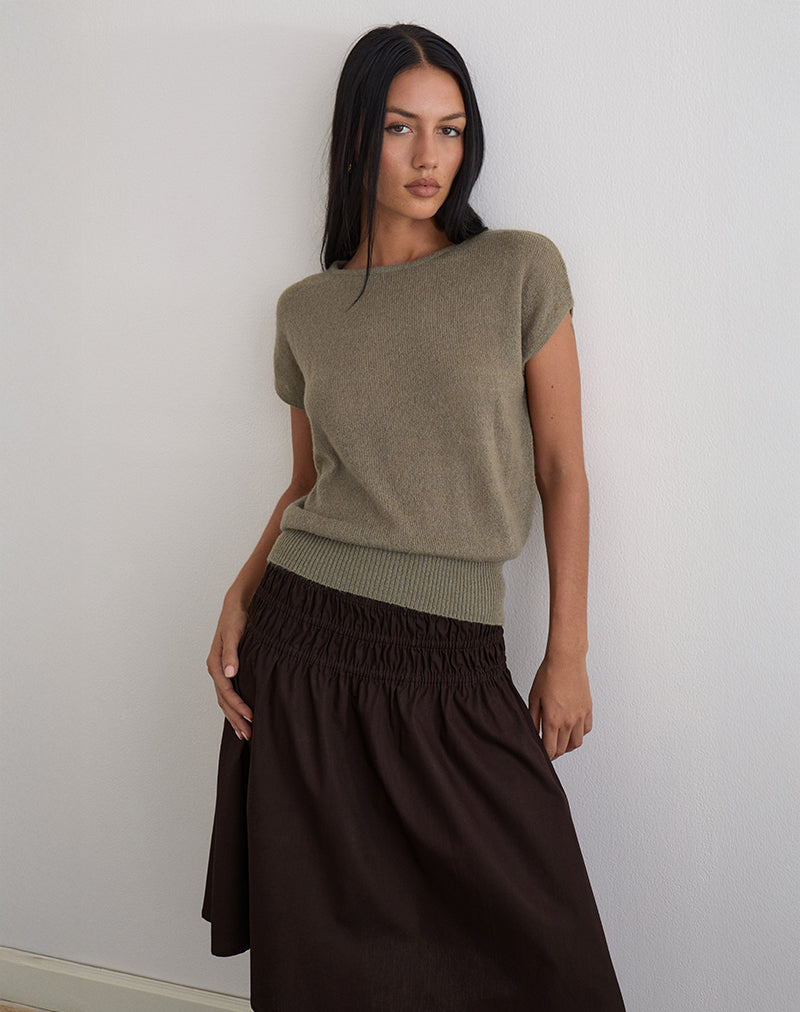 Image of Sorin Oberteil mit tiefem Bund in Khaki gestrickt