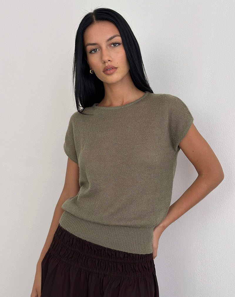 Image of Sorin Oberteil mit tiefem Bund in Khaki gestrickt