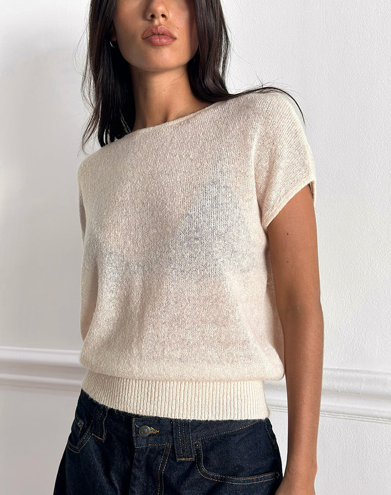 Image of Sorin Oberteil mit tiefem Bund in Ecru gestrickt