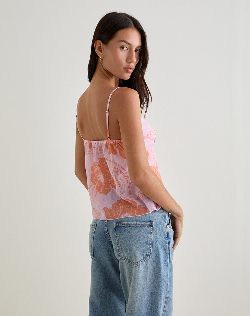 Bild von Sorira Flare Top in Rosa und Orange mit Blumenmuster