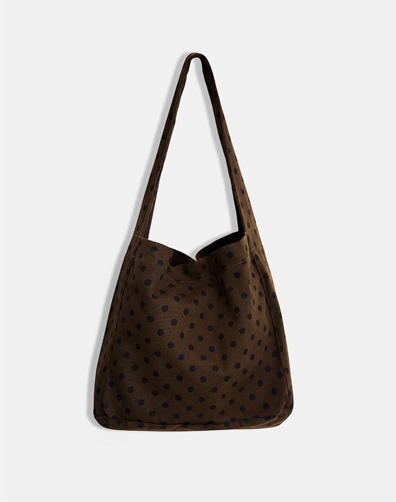 Sota Twill-Tasche in Braun mit schwarzem Polka-Print