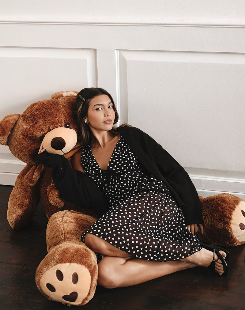 Sovira Midikleid aus schwarzem Chiffon mit winzigem Polka-Print