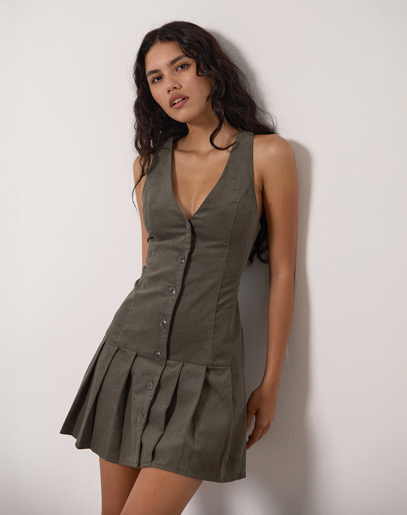 Starrin Knopf Minikleid in Cord Braun
