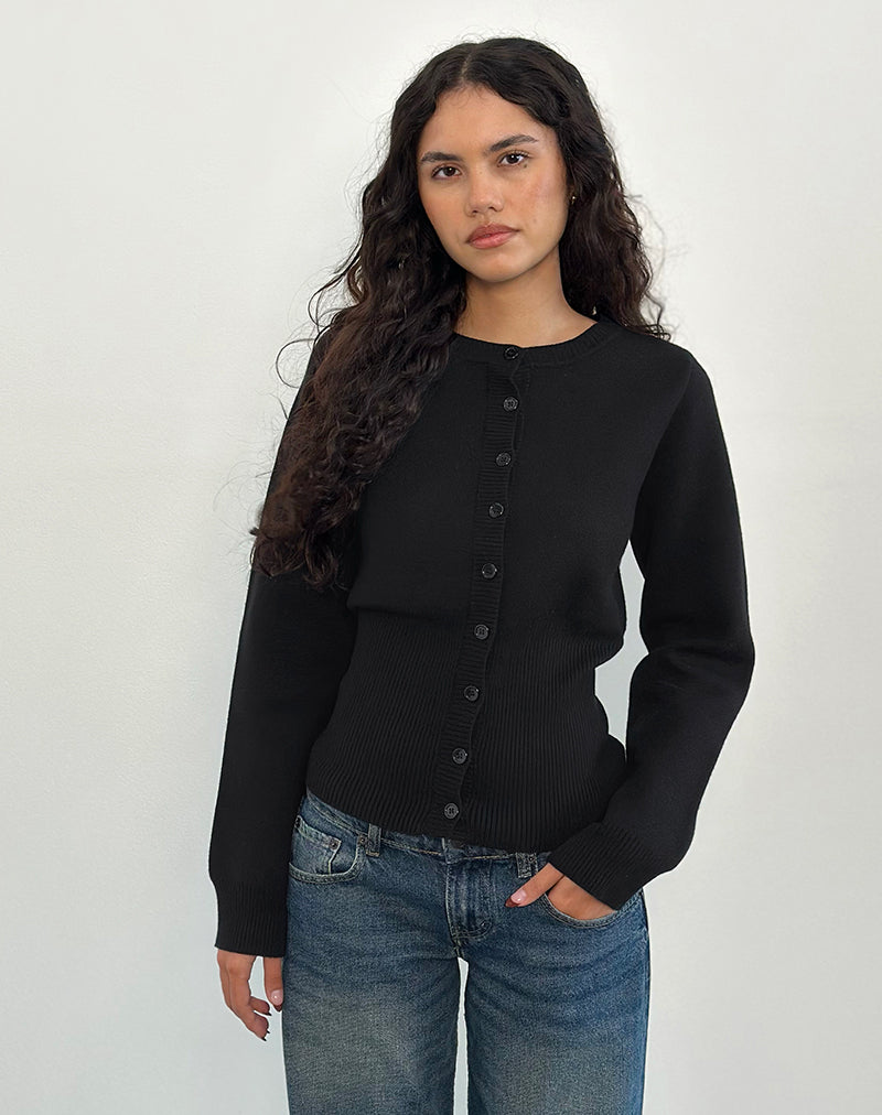 Image of Subra Langarm-Strickjacke in Schwarz