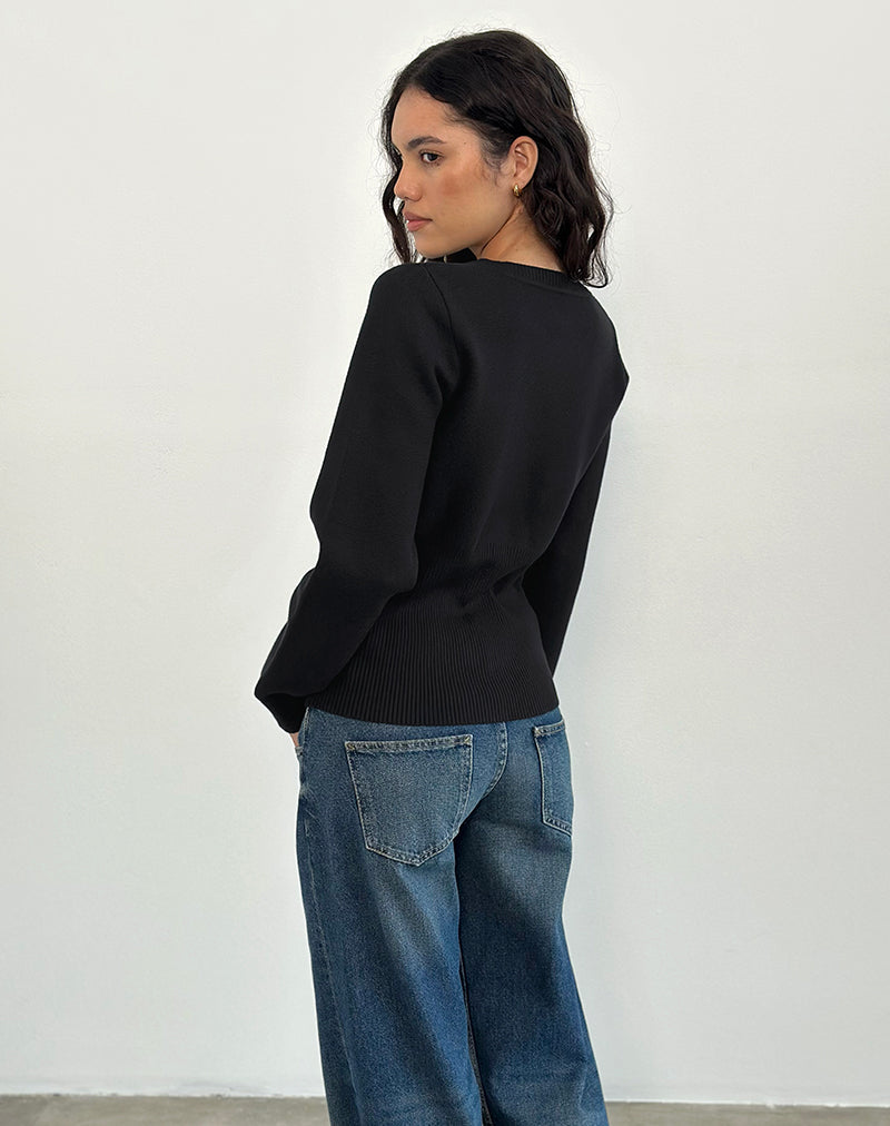 Image of Subra Langarm-Strickjacke in Schwarz