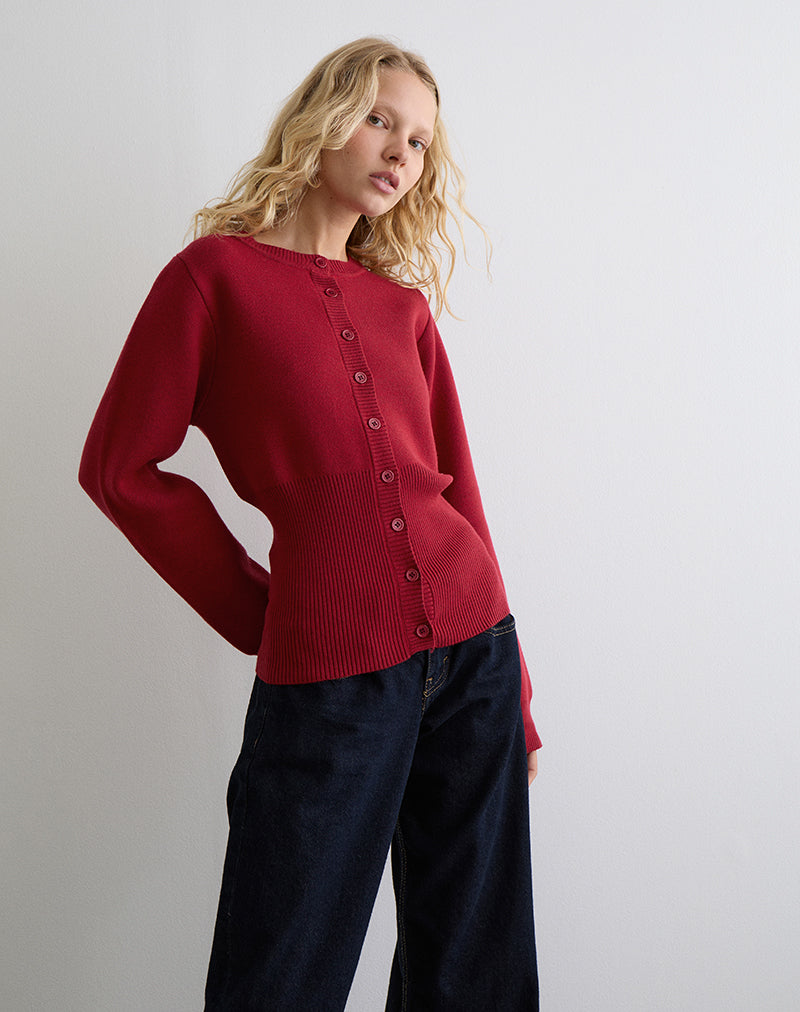 Image of Subra Langarm-Strickjacke in Rot