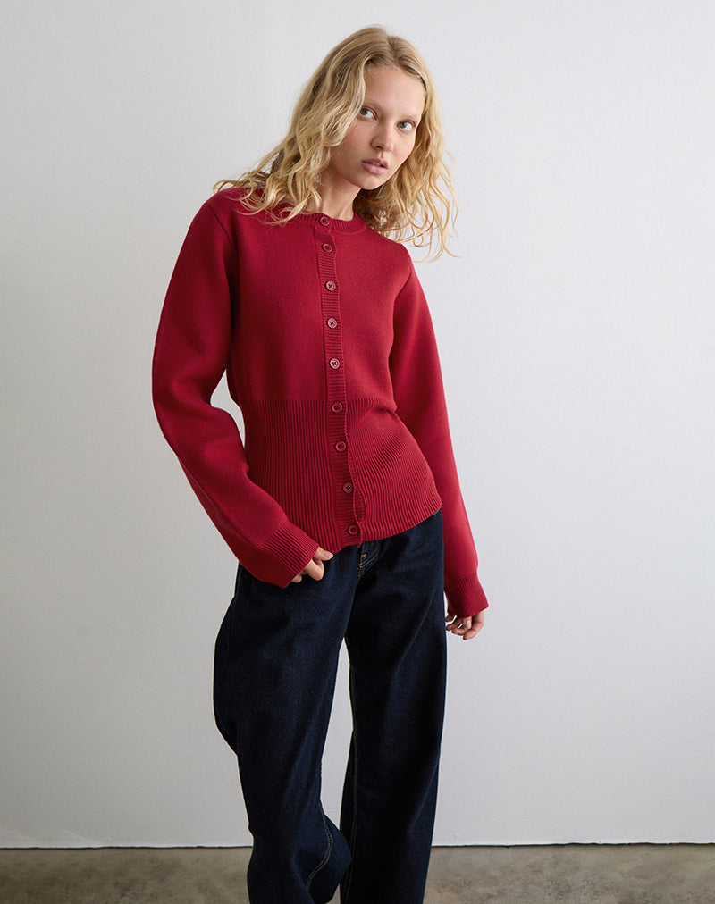 Subra Langarm-Strickjacke in Rot