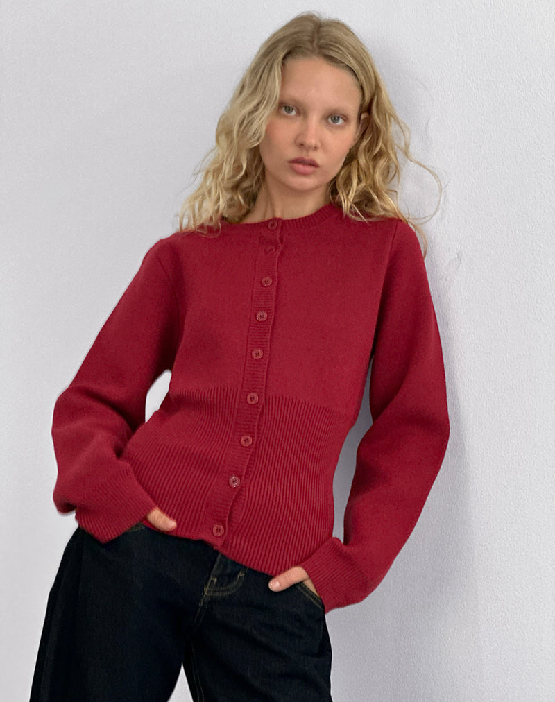 Subra Langarm-Strickjacke in Rot