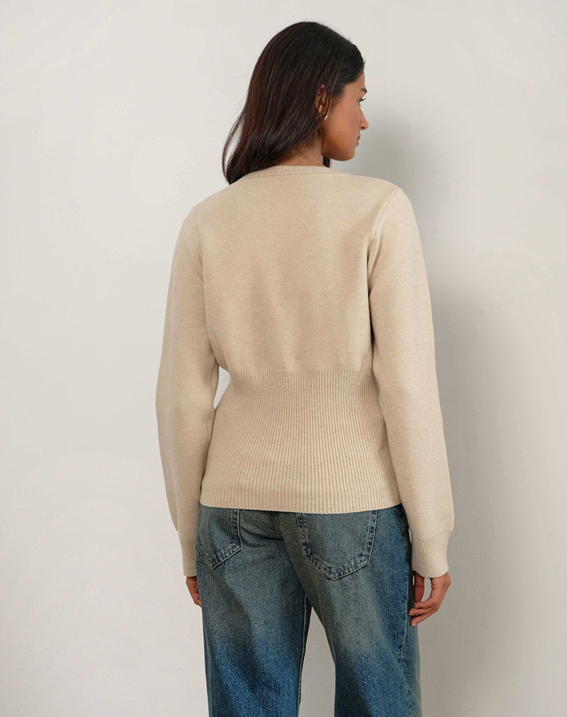Image of Subra Langarm-Strickjacke mit geripptem Saum in Elfenbein