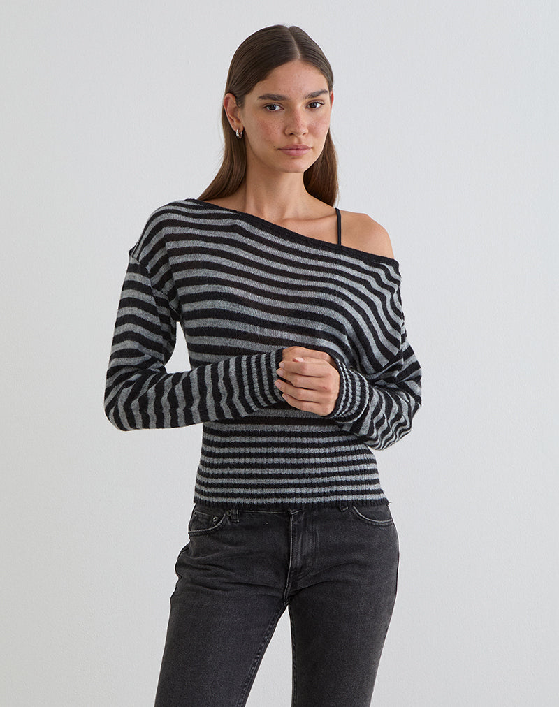 Suena Asymmetrischer Pullover mit Streifen in Schwarz und Grau
