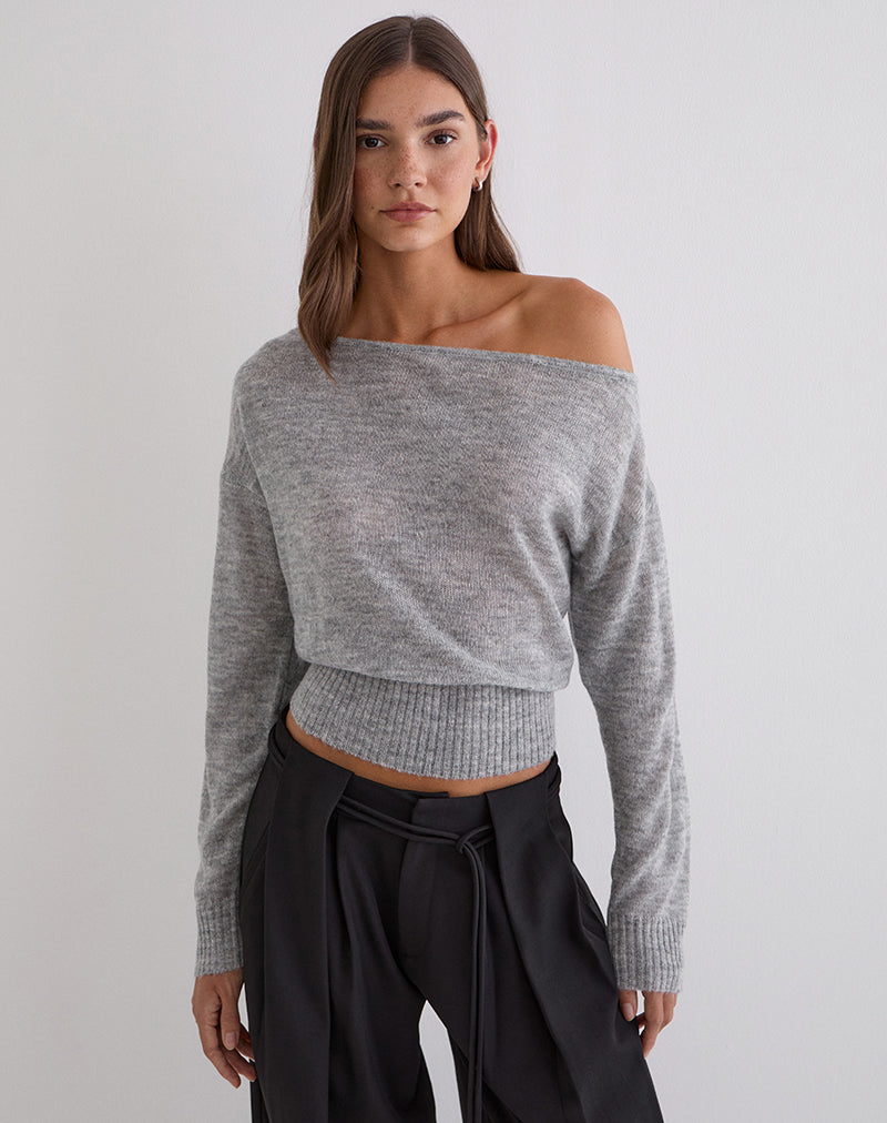 Bild des asymmetrischen Pullovers „Suena” in Grau