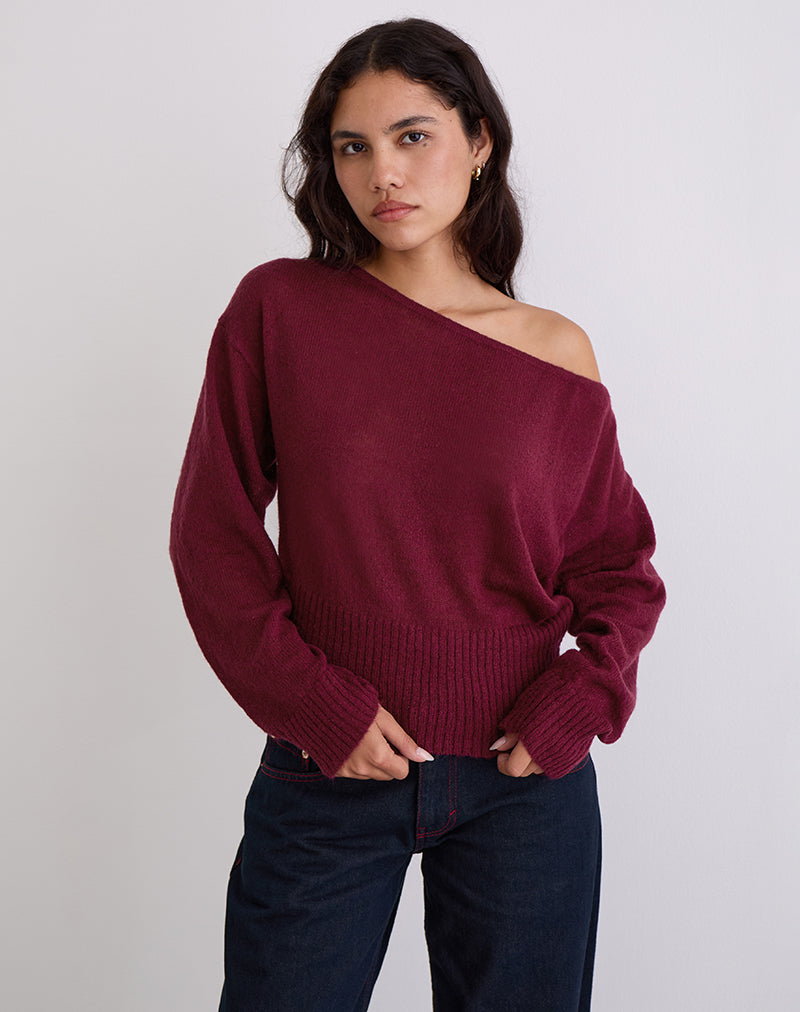Image of Suena Asymmetrischer Pullover in Wein