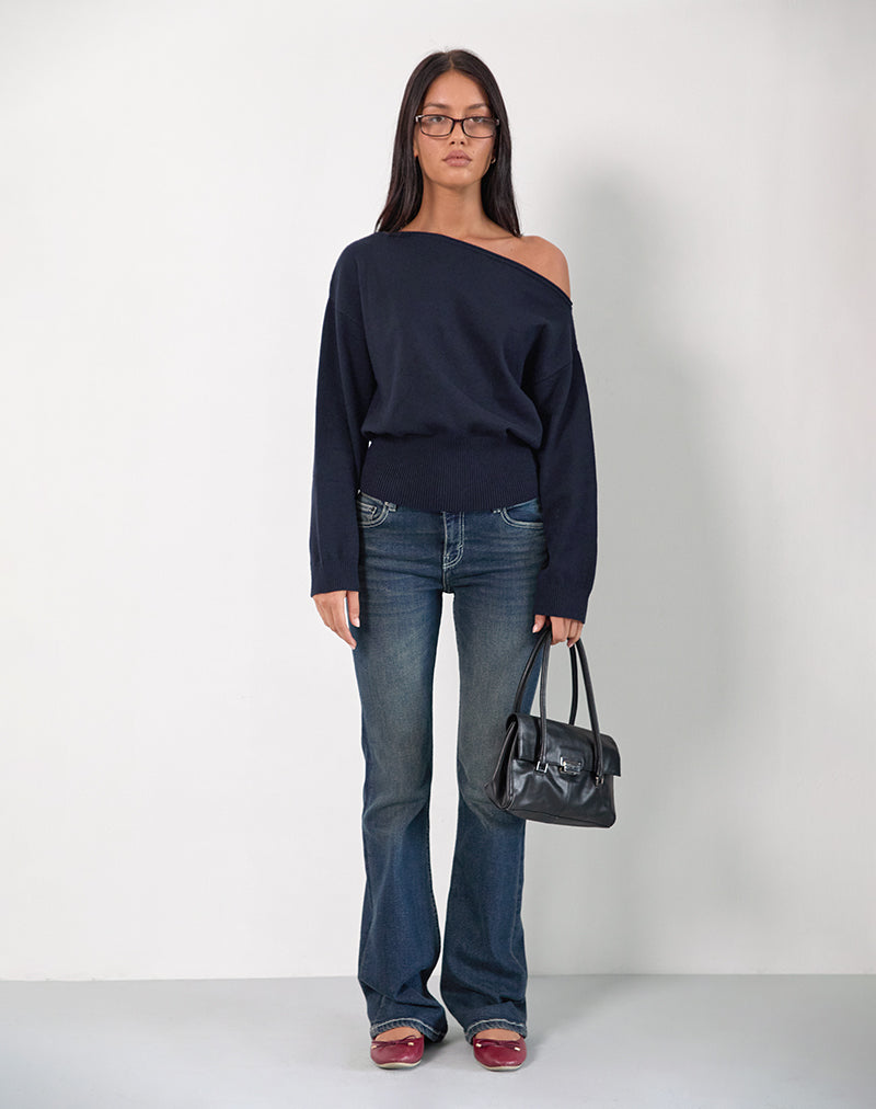 Image of Suena Asymmetrischer Pullover in Marineblau