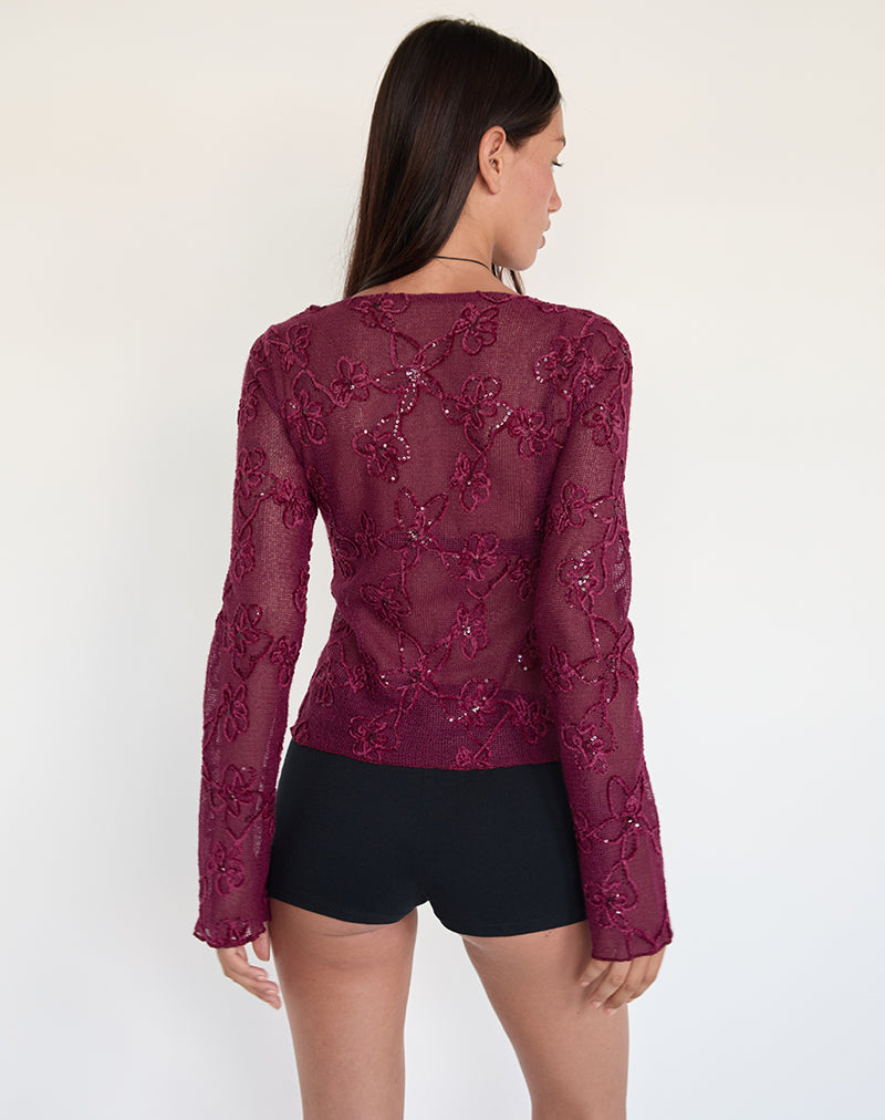 Image of Sukita Strickjacke aus Paillettenstrick Burgundy