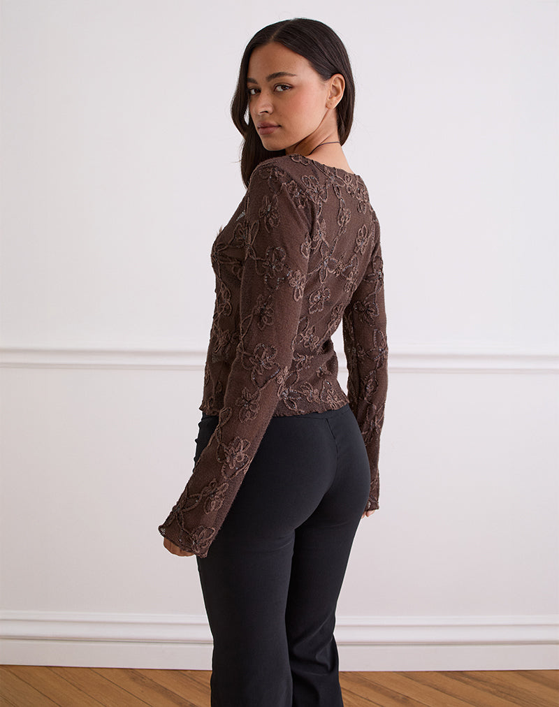 Image of Sukita Strickjacke aus Paillettenstrick Dunkelbraun