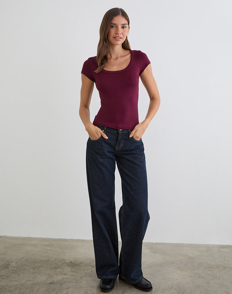 Sumala T-Shirt in dickem Rippstrick, Farbe Weinrot