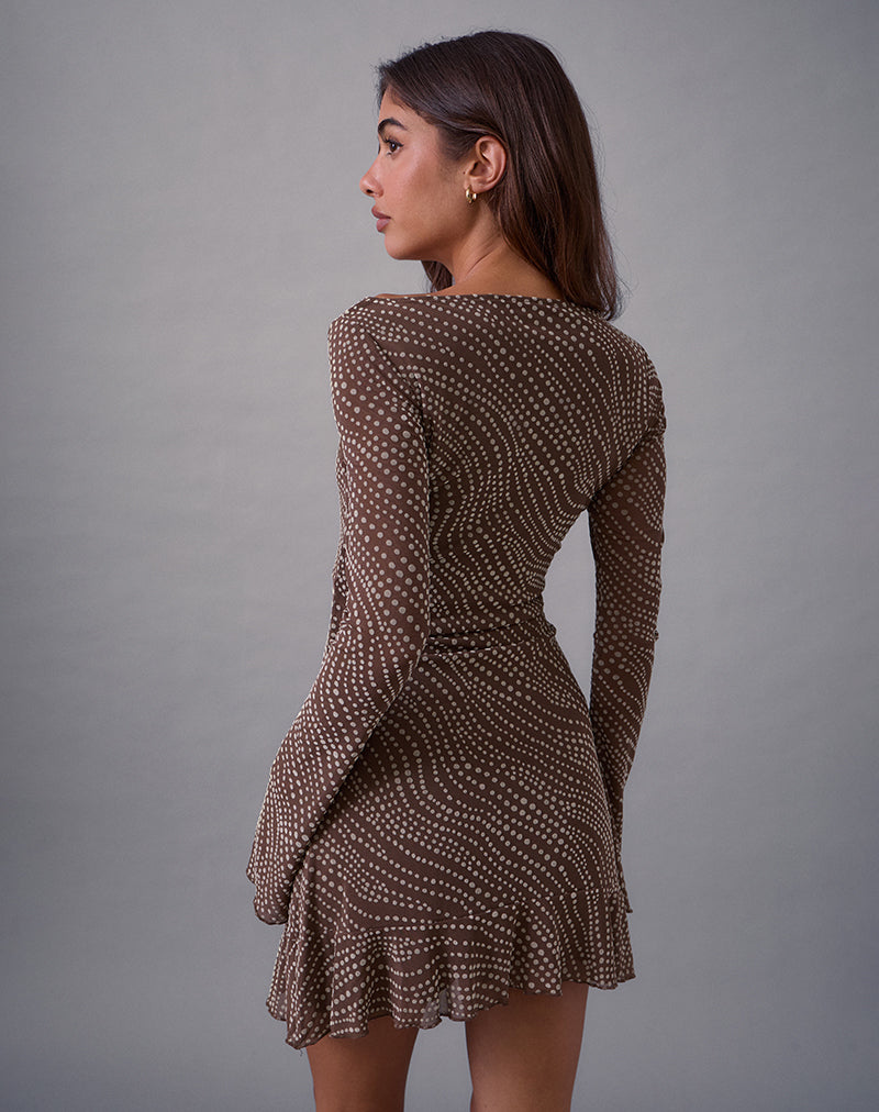 Image of Sumiko Minikleid in abstraktem Polka-Flock Braun