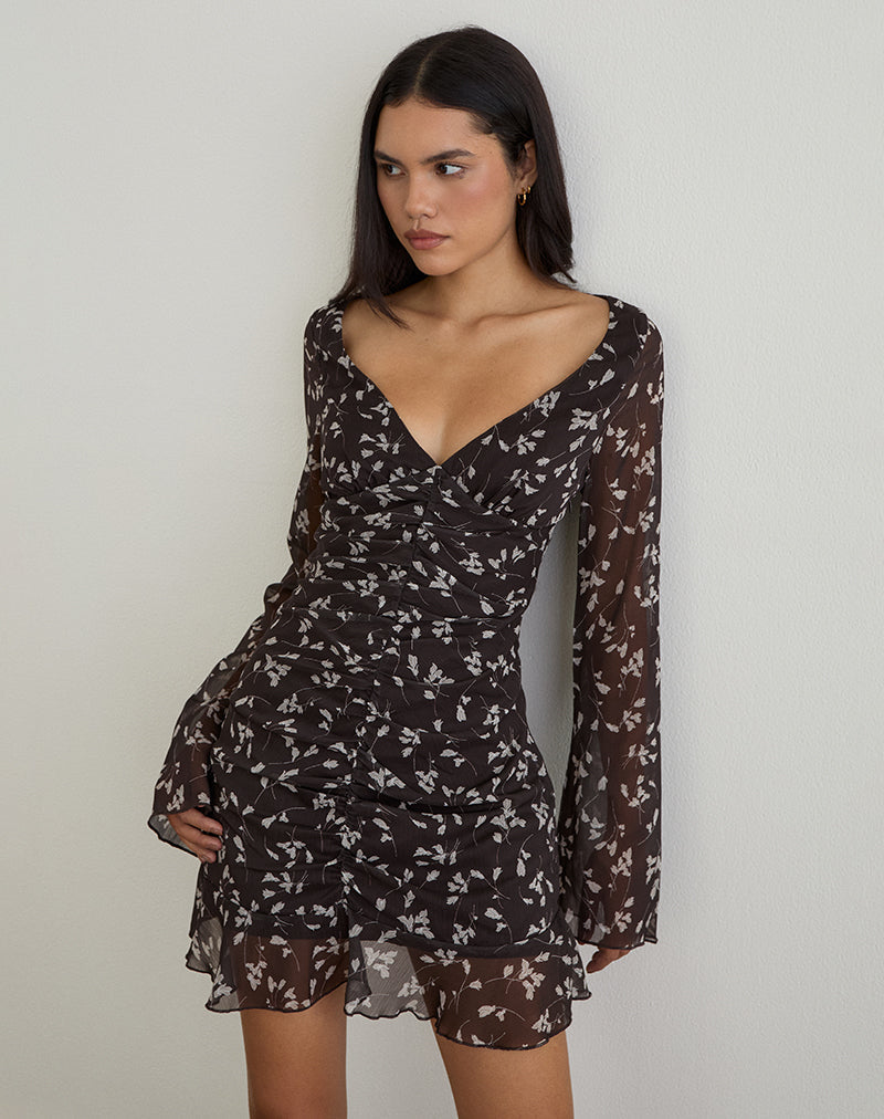 Image of Sumiko Minikleid aus Blumen-Chiffon Braun