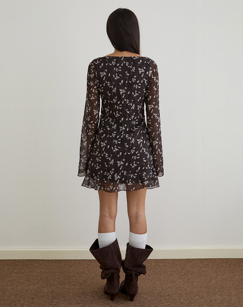 Sumiko Minikleid aus Blumenchiffon Braun