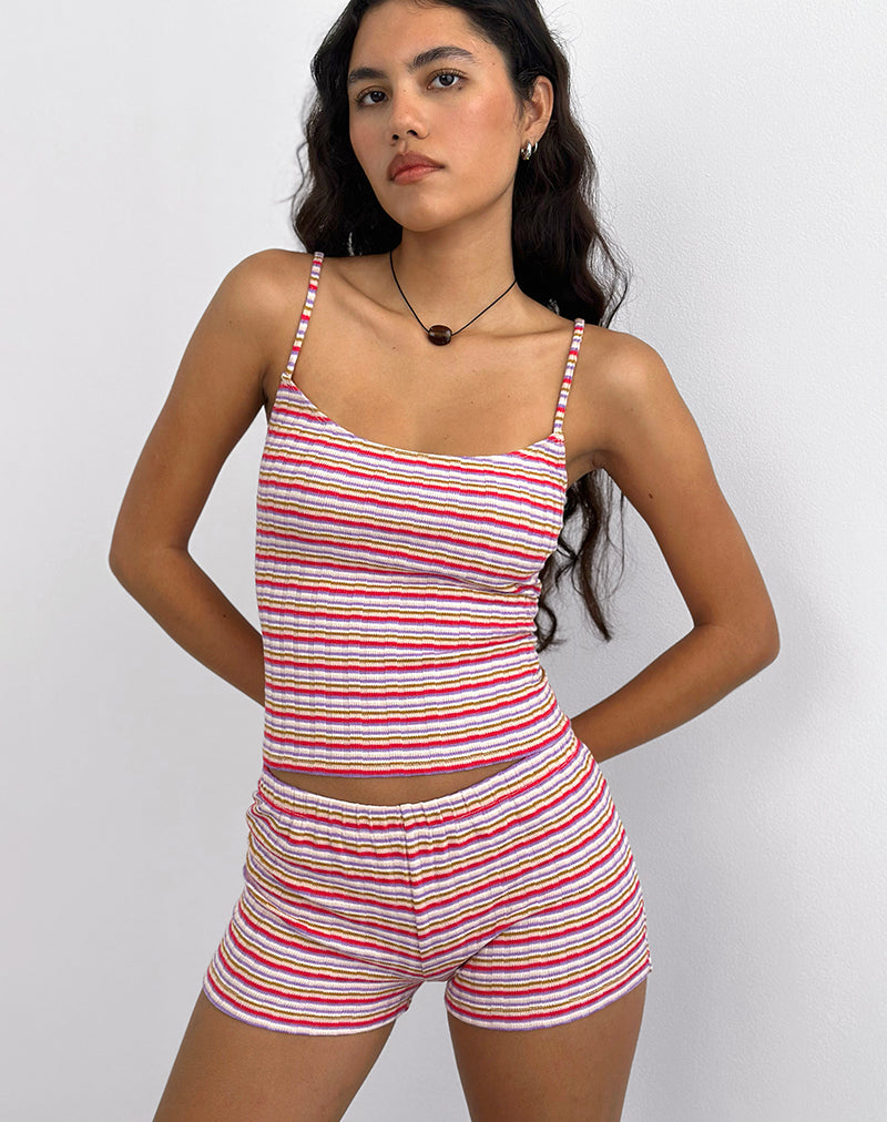 Eunia Shorts in gestreifter Rippe Rosa und Flieder