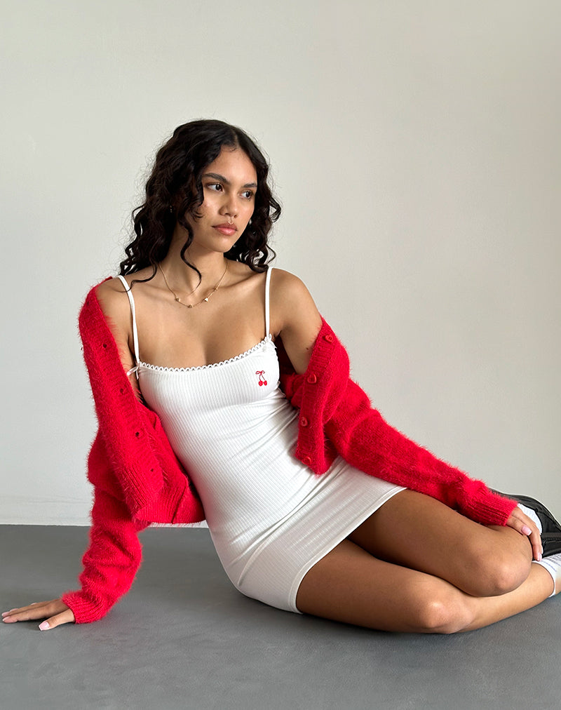 Sunali Minikleid in Off White mit kirschroten Verzierungen