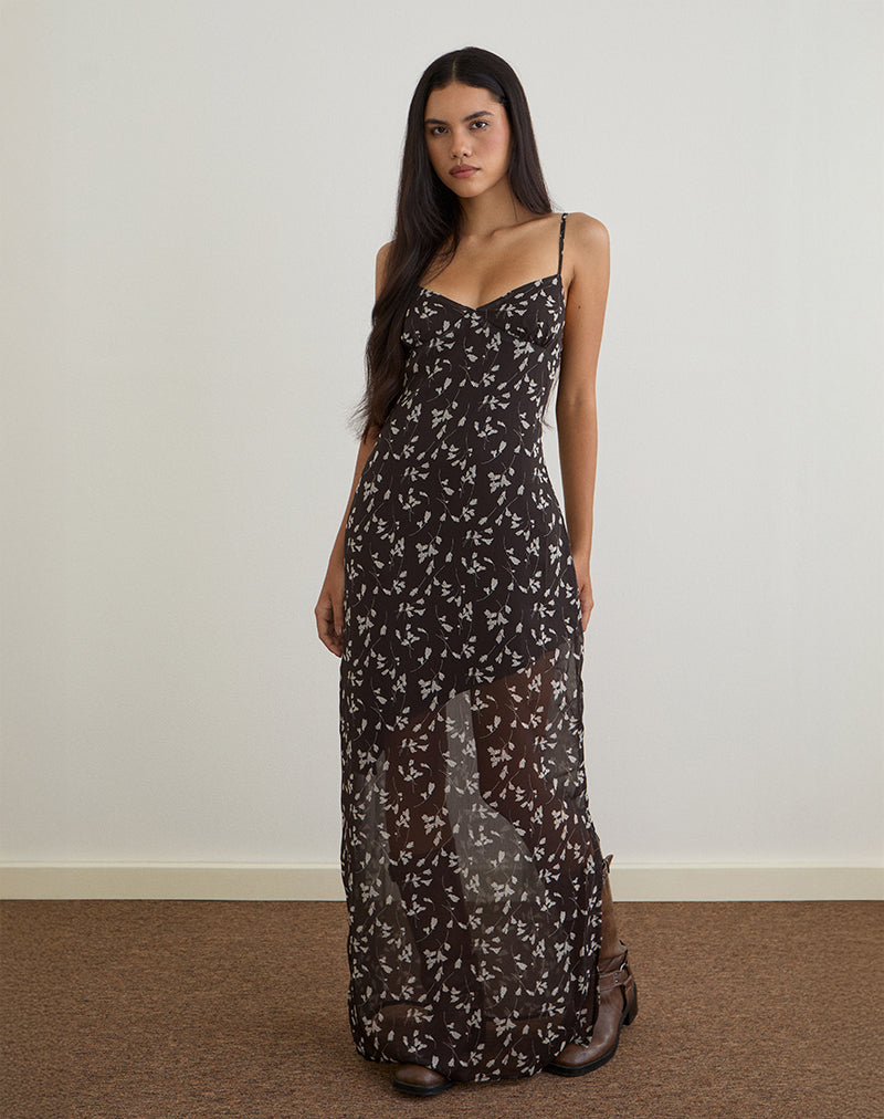 Sunita Maxikleid aus Blumenchiffon Braun