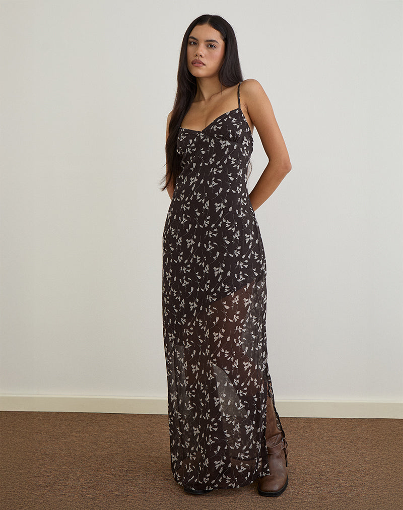 Sunita Maxikleid aus Blumenchiffon Braun