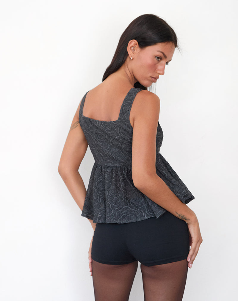 Image of Sunja Schößchen-Top aus strukturiertem schwarzem Chiffon