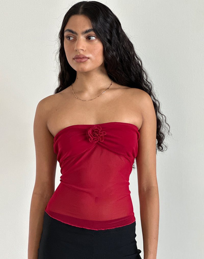 Sunniva Bandeau-Top in Kirsche Mesh