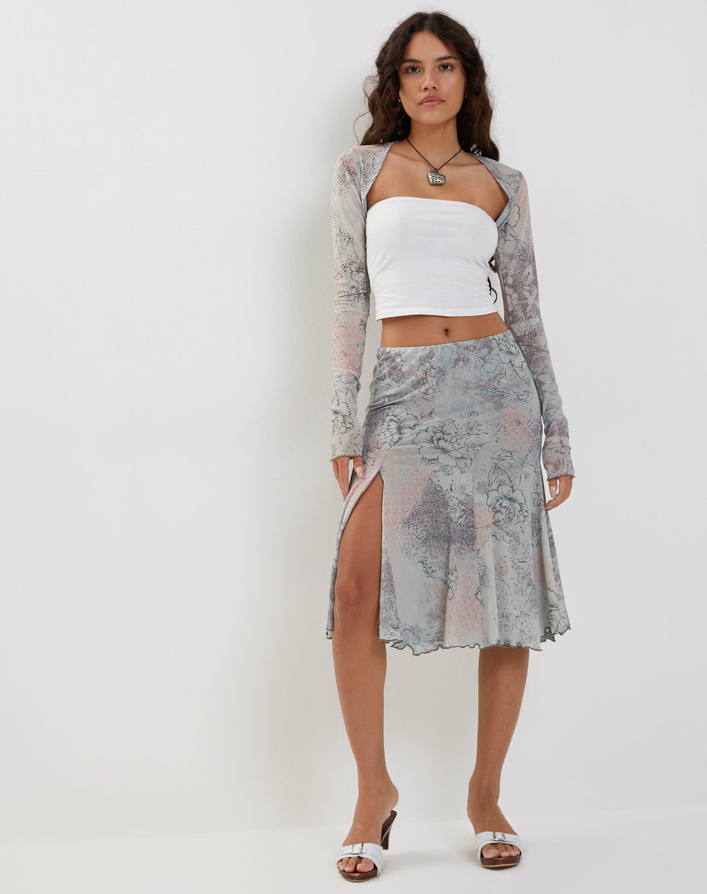 Sloane Midirock aus geblümter Spitze in Pastellfarben