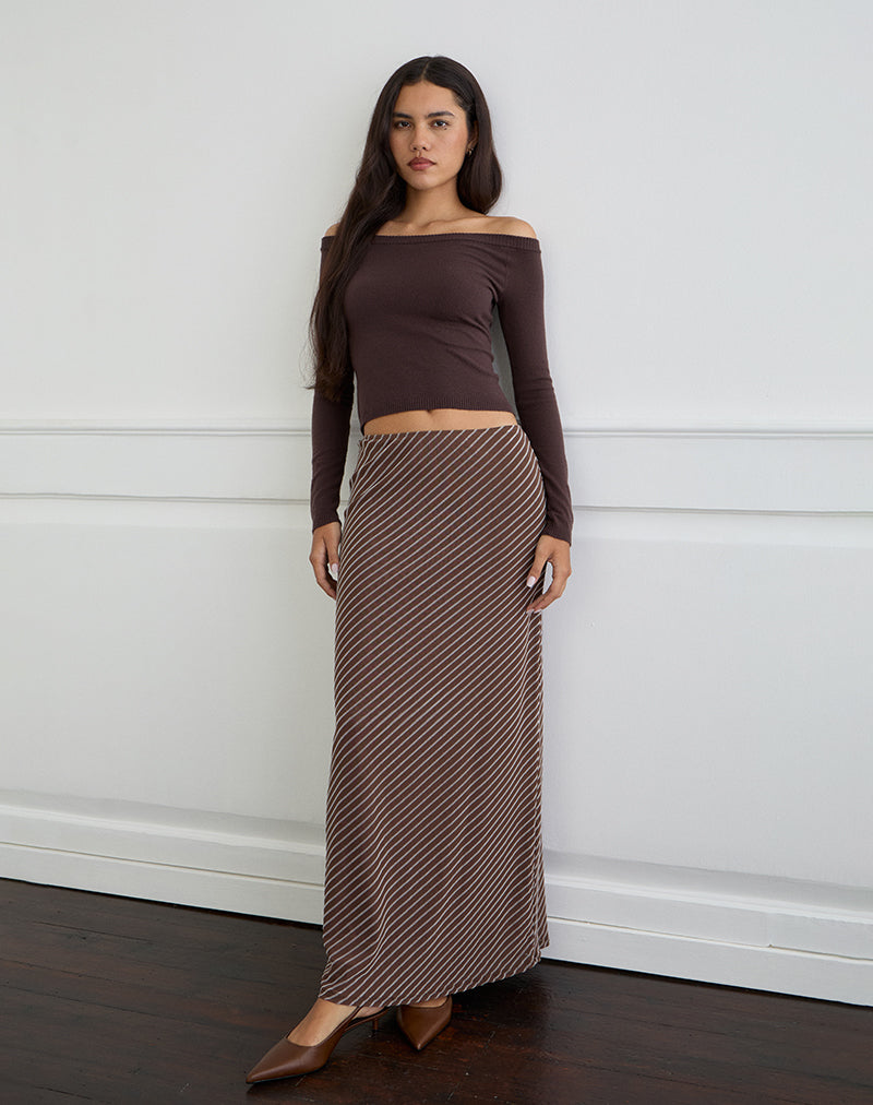 Image of Surina Maxirock aus diagonal gestreiftem Flock in Braun und Creme
