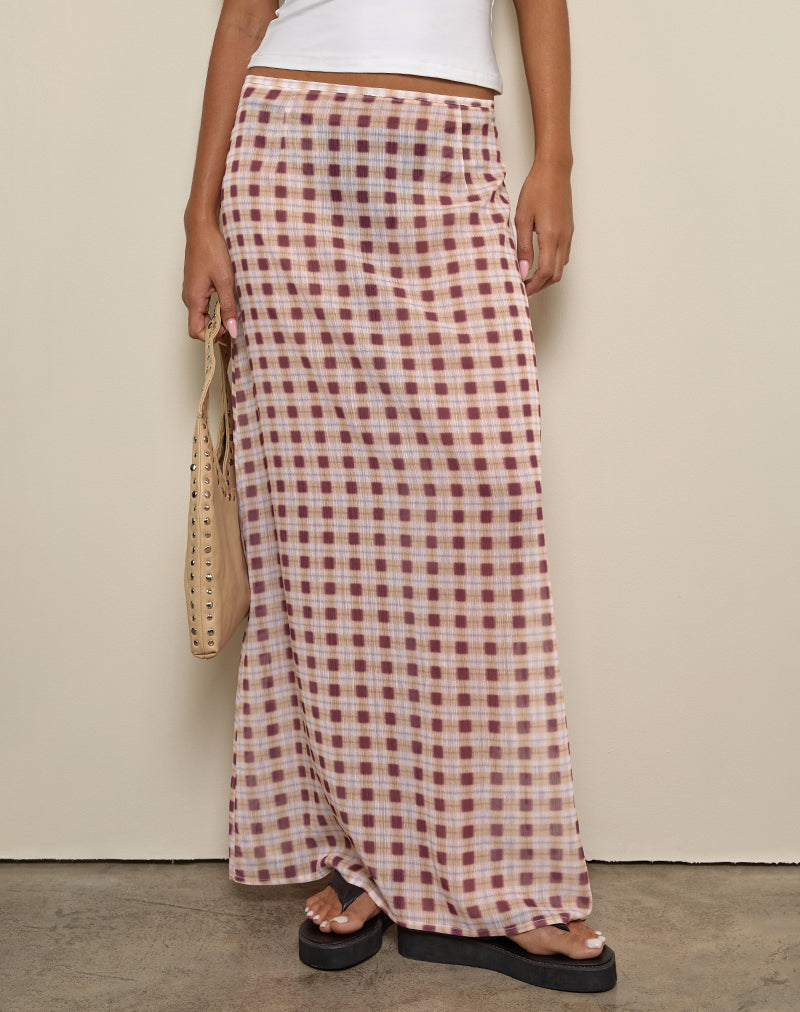 Surina Maxirock aus Chiffon mit verschwommenem Karo Pfirsich