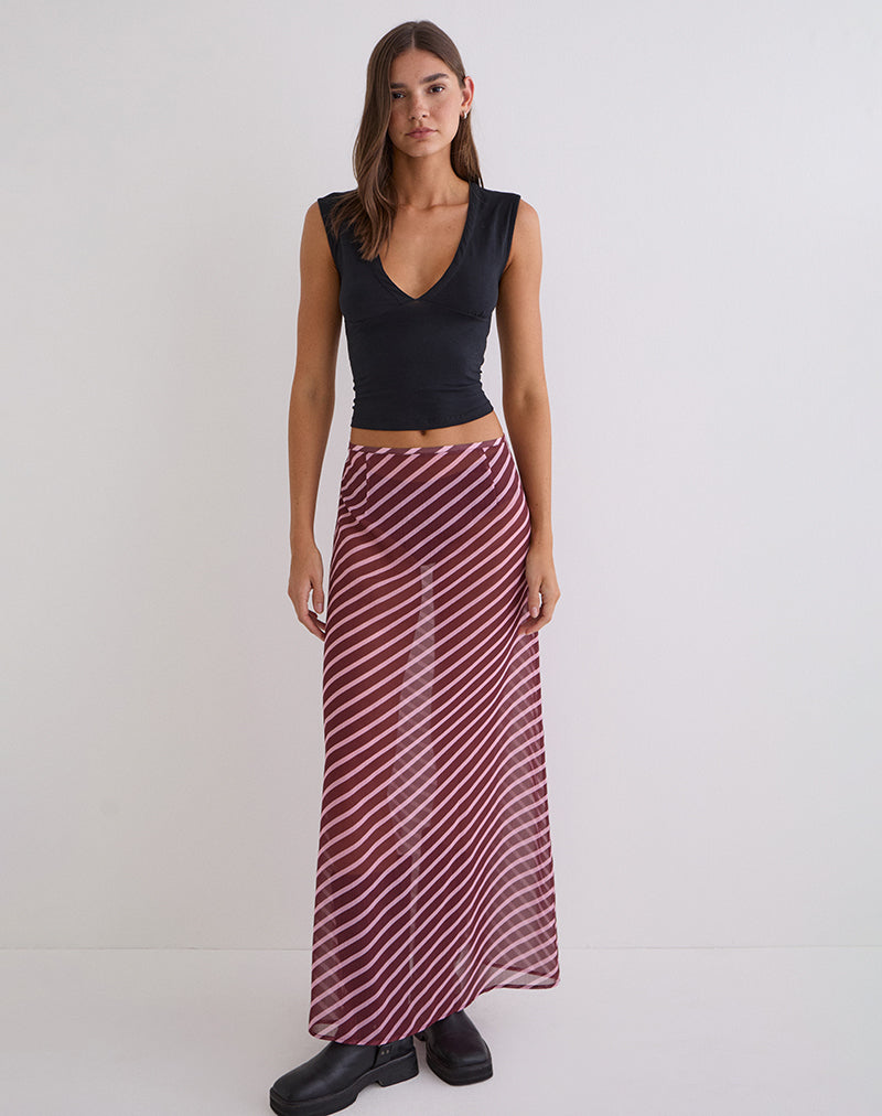 Image of Surina Maxi Skirt in Tilted Stripe Chiffon Pink and Burgundy