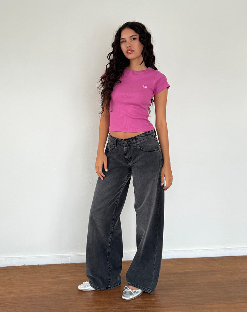 Image of Suti Tee in Kaschmir Rosa mit hellrosa Schleife M Stickerei