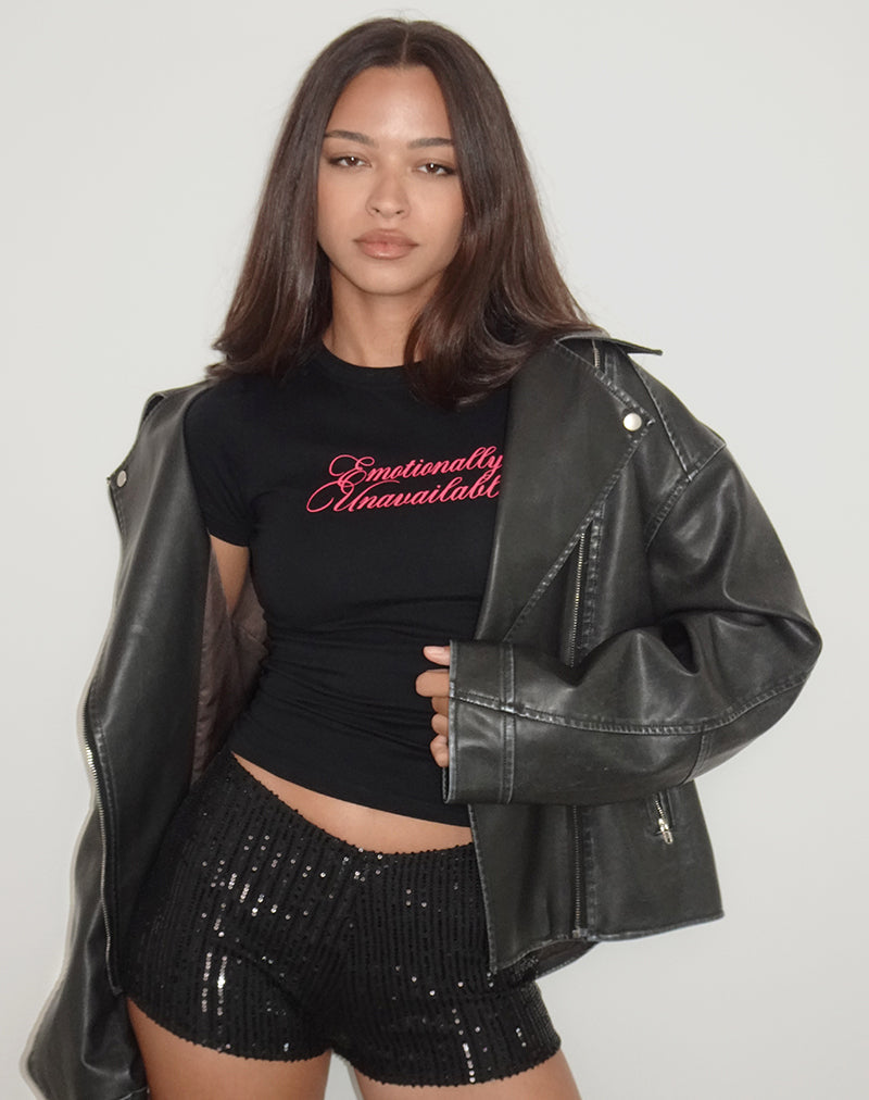 Bild von Sutin Tee in Schwarz mit Emotionally Unavailable Druck