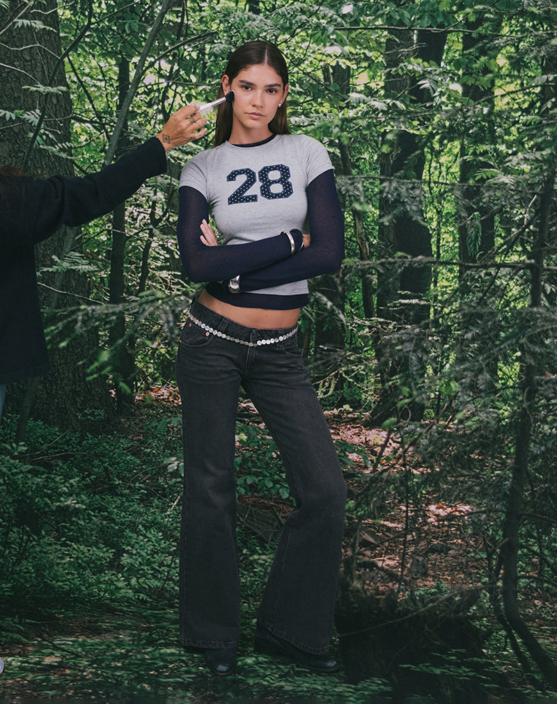 Sutin-T-Shirt in Grau meliert mit Polka-Stickerei