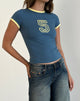 Image of Sutin Tee in Blau mit 5-Emblem und gelber Limonade Bindung