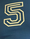 Blau mit 5-Emblem und gelber Limonaden-Bindung