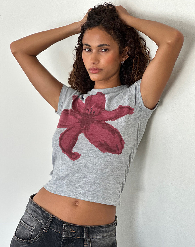 Bild von Sutin Tee in Grey Marl Gemalte Blumengrafik