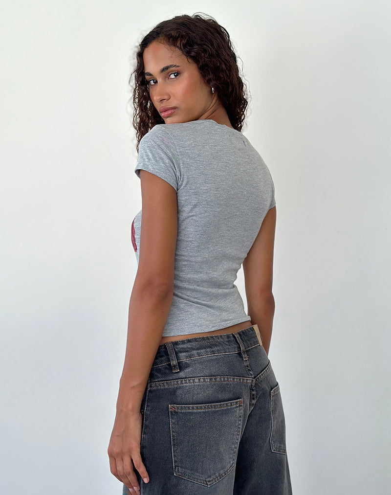 Bild von Sutin Tee in Grey Marl Gemalte Blumengrafik